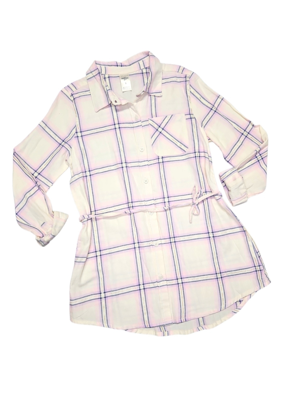 OshKosh B'Gosh Girls' Pink Plaid Button-Up Tunic Dress Size 8